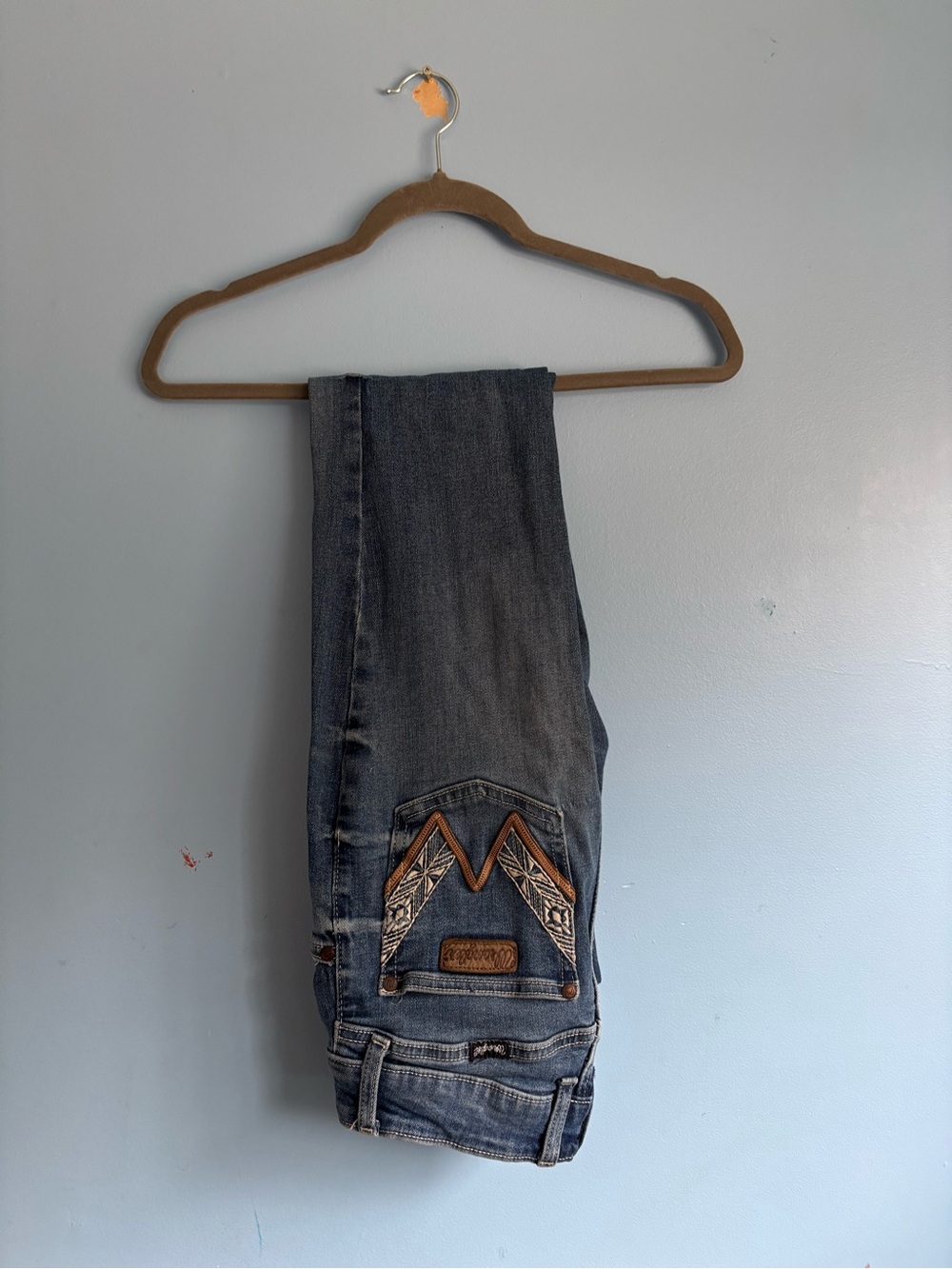 Woman’s Wrangler Blue Embroidered Pocket Jeans